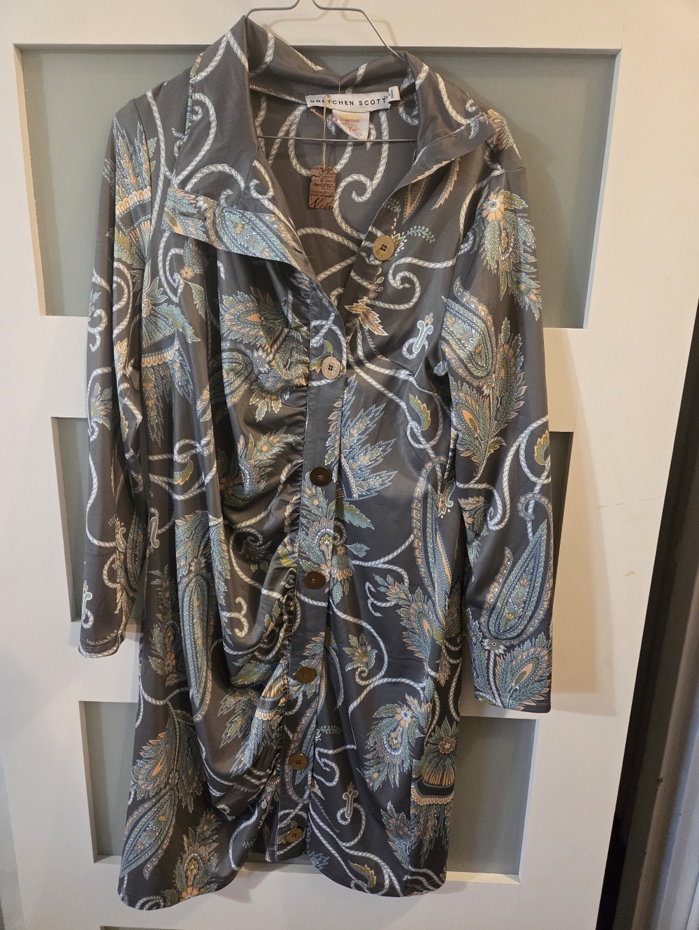 New Gretchen Scott Grey Paisley Print Shift Dress versatile Womens L